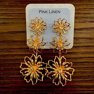 NEW Pink Linen Gold Floral Earrings